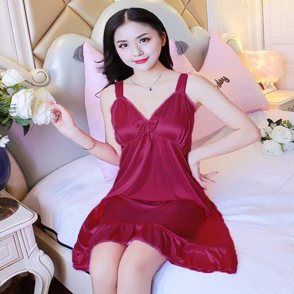 Satin Stylish Sleepwear for a Comfortable Night Dress With Panty Home Dress 3073